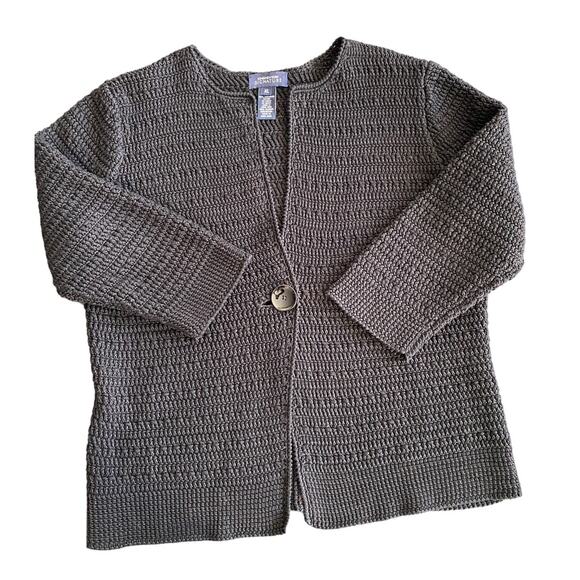 Vintage 90s Black Chunky Knit Cardigan Crochet Cottage Witchy Grandma Sweater XL - Picture 5 of 14